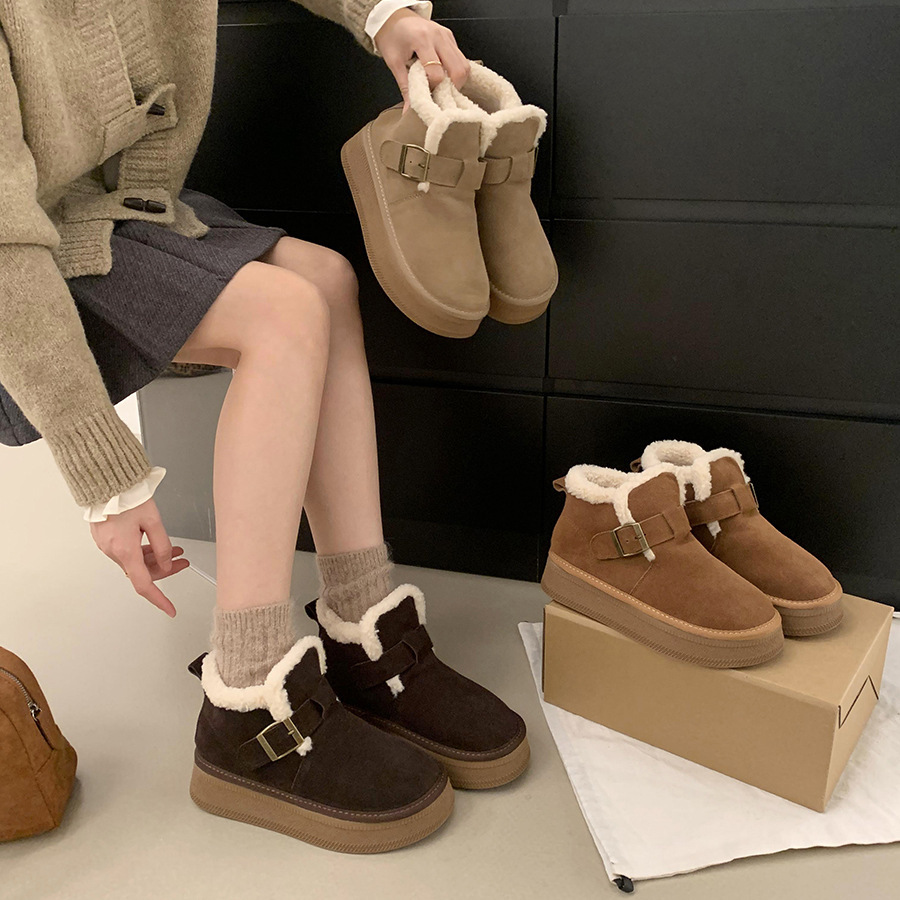Small people increase ~ add velvet thick snow boots female autumn and winter thick bottom retro cotton shoes cotton boots